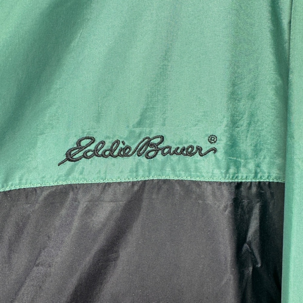 Eddie Bauer Mens Medium Waterproof Nylon Hooded Windbreaker Jacket‎ Green Black - Picture 7 of 13